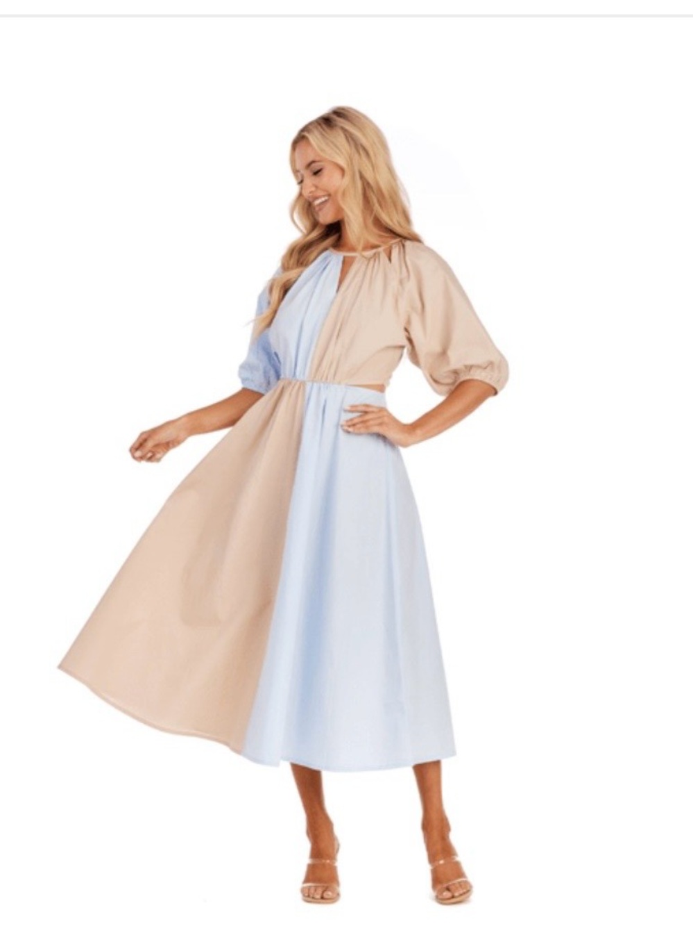 NWT! Mud Pie Two-Tone Beige and Light Blue Midi Dress (Worn Once for Pics!)